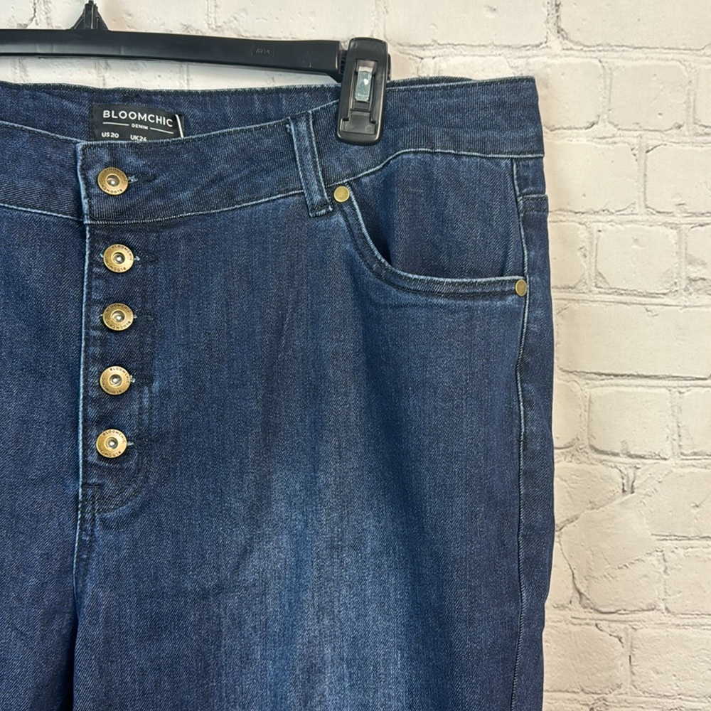 BloomChic Dark Blue Button Fly High Rise Bootcut Jeans Plus Size 20 - Picture 3 of 5